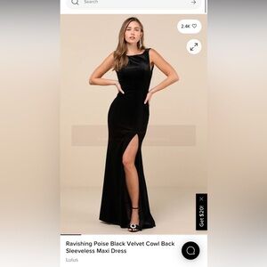 Lulu’s Black Velvet Cowl Neck Maxi sleeveless dress